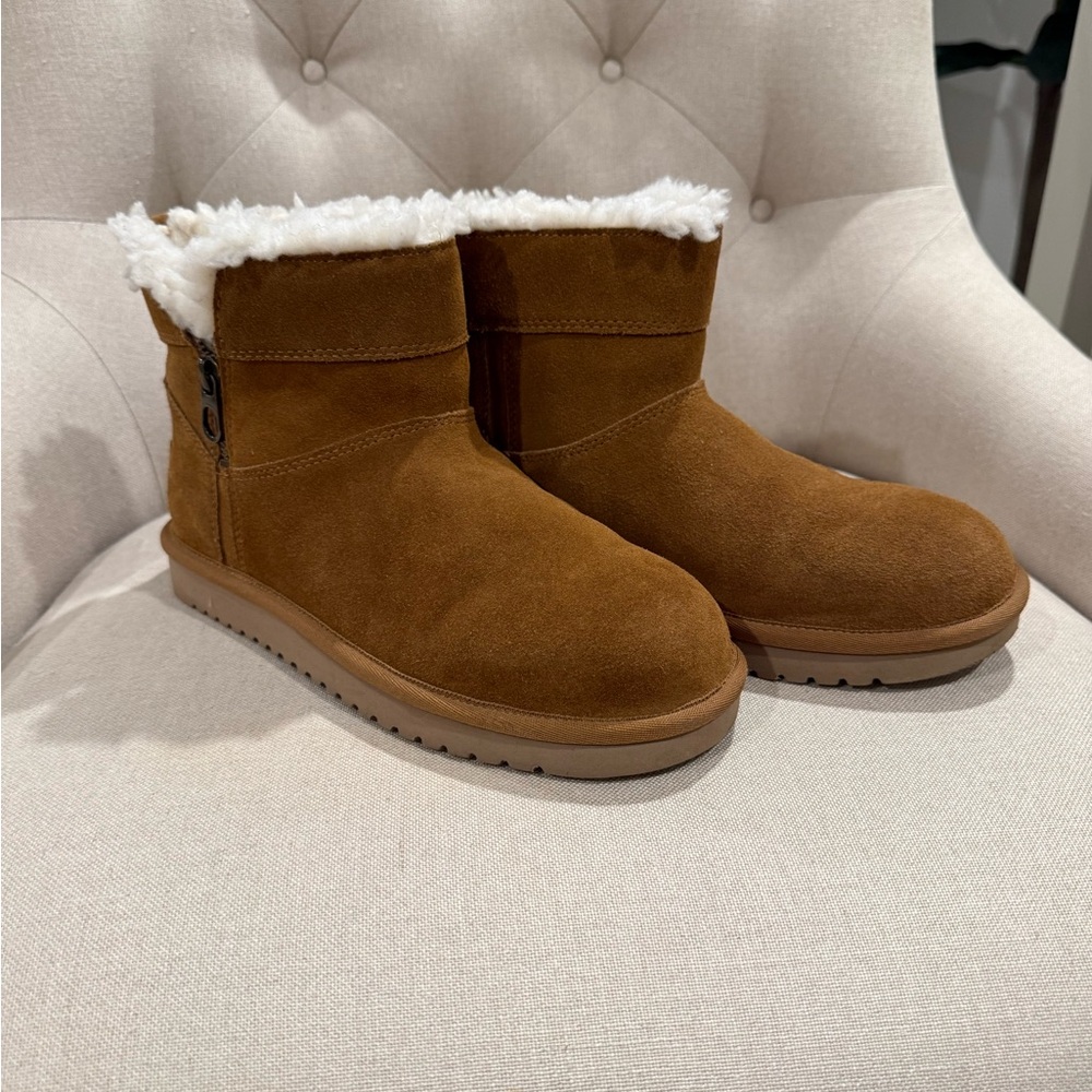 Koolaburra by Ugg Women's Brown Shearling Ankle Boots with Side Zip, Size 8